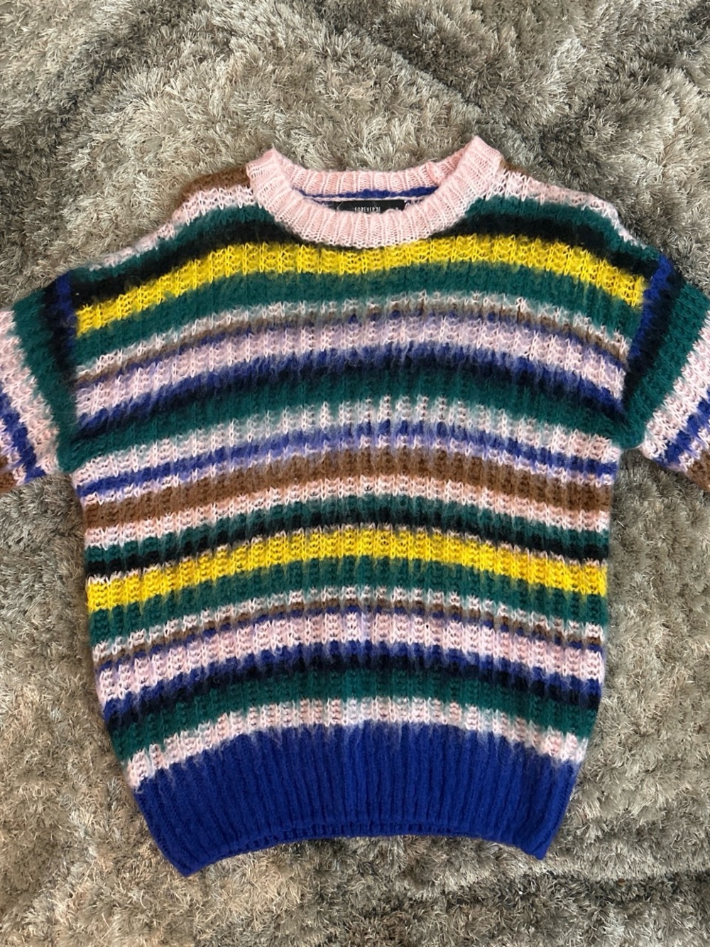 Forever 21 Multicolor Fuzzy Stripe Knit Top